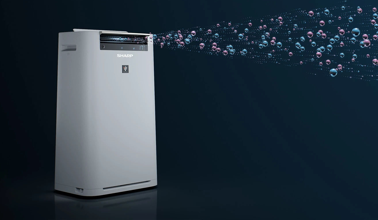 Wizualizacja emisji jonów Plasmacluster w oczyszczaczu Sharp