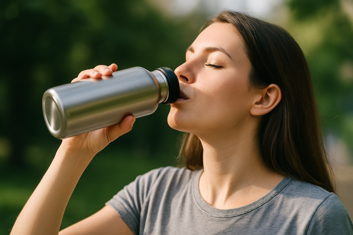 Kobieta pije wodę z butelki