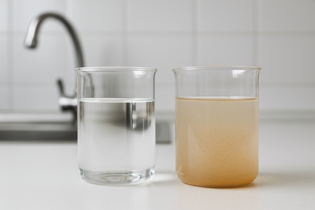 Woda mętna w szklance, woda czysta w szklance