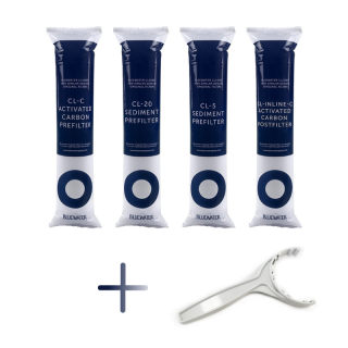 Filtry Bluewater Cleone na pełny/roczny serwis Cleone, Aqueena Zepter + klucz serwisowy. Oryginalne wkłady Bluewater wraz z kluczem serwisowym.