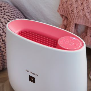 Sharp FP-J30EUP oczyszczacz powietrza z jonizacją Plasmacluster (do 22 m²). Panel w kolorze różowym.