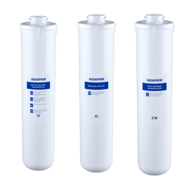 Zestaw wymiennych wkładów do filtrów wody Aquaphor. Wkłady K2, K5, K7M. Zestaw promocyjny wkładów na duży serwis Aquaphor Morion.