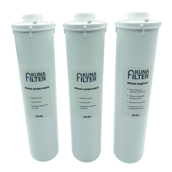 Kuna Filter filtry wymienne do filtra zmiękczającego. Filtry Kuna Filter do twardej wody. Filtry KF-KH, KF-K7.