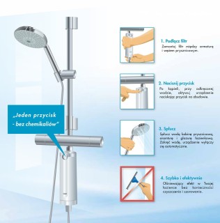 Filtr prysznicowy BWT Quick&Clean. Chroni przed osadami wapiennymi. Koniec z szorowaniem kamienia.