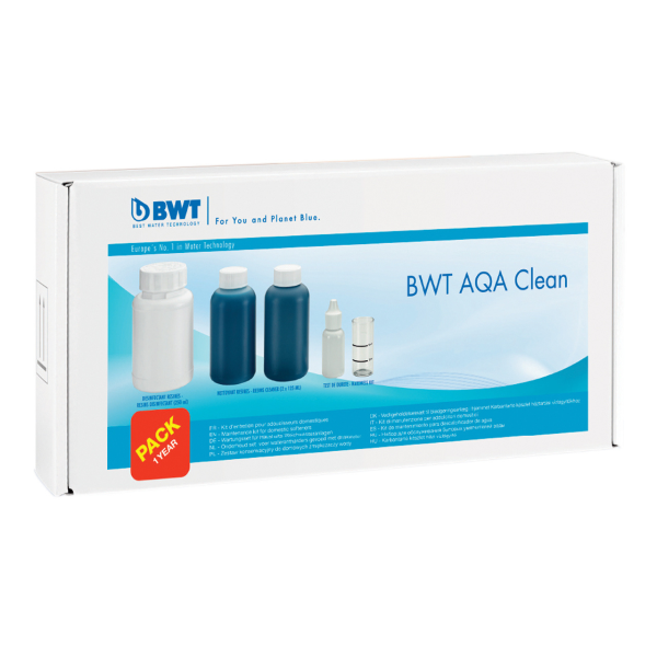 Środek do czyszczenia i dezynfekcji zmiękczaczy BWT AQA Clean DT. Zadbaj o prawidłowe działanie zmiękczacza wody.