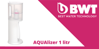 BWT AQUAlizer stacja filtrująca wodę do biura, na salę konferencyjną, do domu. Woda z magnezem. Szklana karafka.