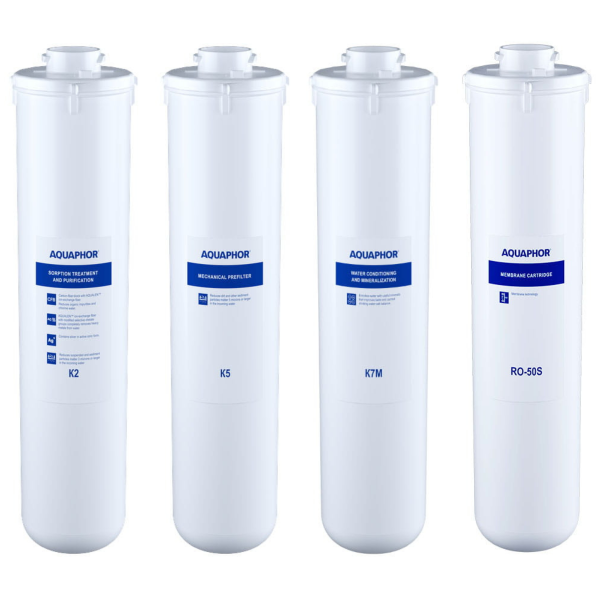 Pełny zestaw wkładów z membraną i mineralizatorem do Aquaphor Morion. Wkłady K2, K5, K7M, RO50S. Zestaw promocyjny.