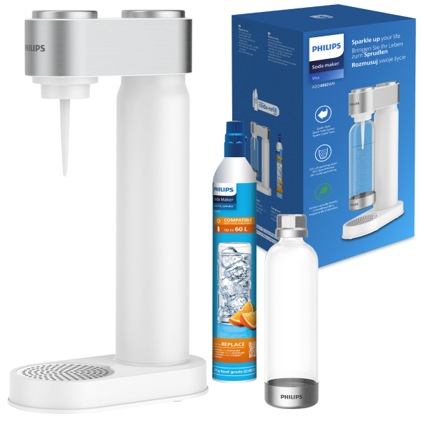 Philips Soda Maker GoZero - biały/srebrny saturator + cylinder CO2 + butelka do gazowania