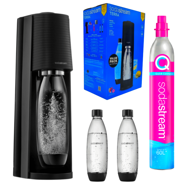 Saturator SodaStream Terra czarny komplet z gazem i 2 butelkami. Zestaw promocyjny! Syfon do gazowania wody.