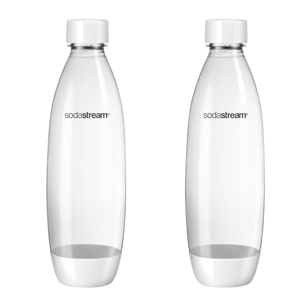 SodaStream butelki zapasowe Fuse 2 x 1 litr, kolor biały. Butelki zapasowe do saturatorów Terra, Spirit, Source, DUO. Do mycia w zmywarce.