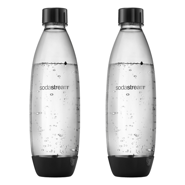 SodaStream butelki Fuse 1 litr, kolor czarny. Butelki zapasowe do saturatorów Terra, Spirit, Source, Duo. Można myć w zmywarce.