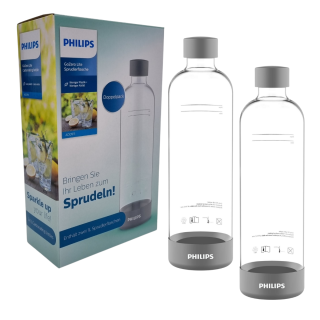 Zapasowe butelki Philips do saturatora. Oryginalne butelki Philips ADD911GR. Butelki przezroczyste z szarym wykończeniem.