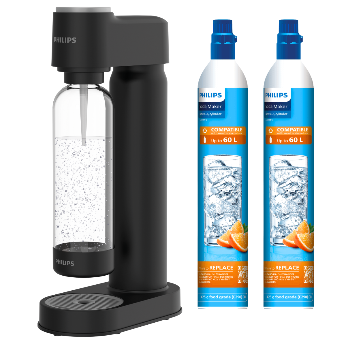 Philips Soda Maker GoZero - czarny saturator ADD4901BK/10 + 2 butle CO2