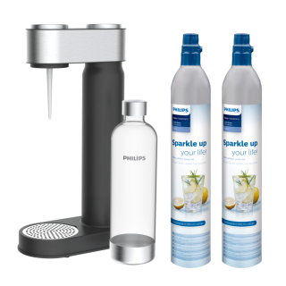 Syfon do gazowania wody Philips, kolor czarny. Drugi nabój CO2 w zestawie. Kompletne urządzenie do gazowania wody. Philips ADD4902BK/10.