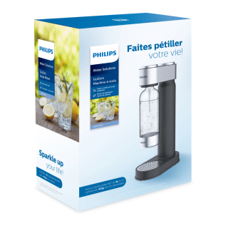 Syfon do gazowania wody Philips, kolor czarny. Drugi nabój CO2 w zestawie. Kompletne urządzenie do gazowania wody. Philips ADD4902BK/10.