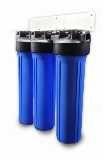 Zestaw filtrów na cały dom. Trzy korpusy BB20 + stelaż montażowy + zestaw wkładów filtrujących. Klucz gratis!