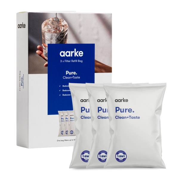 Granulki filtrujące Aarke Pure Clean + Taste. 3 saszetki z granulkami filtrującymi do dzbanka Aarke.
