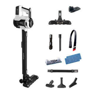 Odkurzacz mop bezprzewodowy pionowy Vestfrost VF-VM4301WG AQUA Plus. Odkurzacz akumulatorowy, stojący z nakładką mopującą.