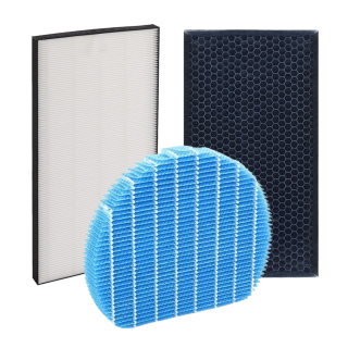 Zestaw oryginalych filtrów SHARP do oczyszczacza powietrza KC-D60EUW. Filtry: FZ-D60HFE, FZ-D60DFE, FZ-A61MFR.