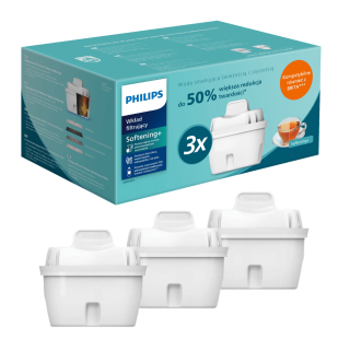 Wkłady filtrujące Philips AWP2303P3 do twardej wody. Zestaw 3 sztuk wkładów Philips. Wkład zmiękczający wodę do dzbanków filtrujących.