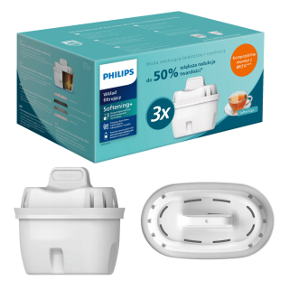 Wkłady filtrujące Philips AWP2303P3 do twardej wody. Zestaw 3 sztuk wkładów Philips. Wkład zmiękczający wodę do dzbanków filtrujących.