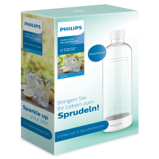 Zapasowe butelki Philips do saturatora. Oryginalne butelki Philips ADD911WH. Butelki przezroczyste z białym wykończeniem.