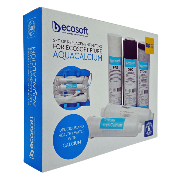 Ecosoft PURE Aquacalcium zestaw filtrów wymiennych co 6 miesięcy. Zestaw na półroczny serwis filtra PURE Aquacalcium. Ecosoft CHV5PUREMAC.