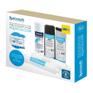 Ecosoft PURE Aquacalcium zestaw filtrów wymiennych co 6 miesięcy. Zestaw na półroczny serwis filtra PURE Aquacalcium. Ecosoft CHV5PUREMAC.