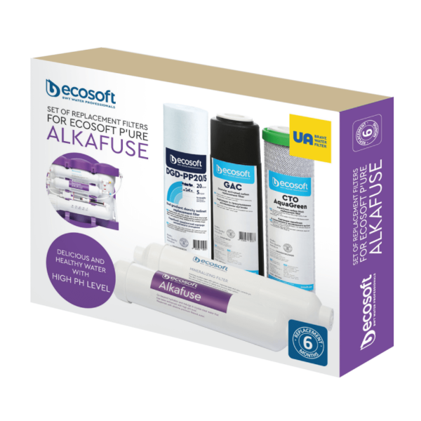Ecosoft PURE Alkafuse zestaw filtrów wymiennych co 6 miesięcy. Zestaw na półroczny serwis filtra PURE Alkafuse. Ecosoft CHV5PUREALC.