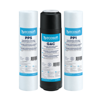 Standardowy zestaw filtrów Ecosoft zamiennych do filtrów odwróconej osmozy. Zestaw na serwis półroczny. Pasuje do filtrów RO5, RO6, RO7.