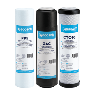 Zaawansowany zestaw filtrów wstępnych do filtra odwróconej osmozy. Zestaw półroczny do osmozy. Ecosoft CHV3ECO