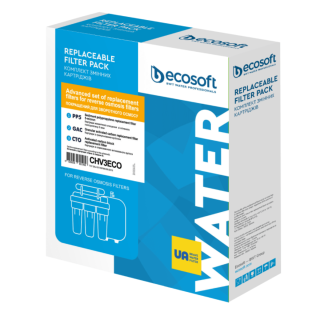 Zaawansowany zestaw filtrów wstępnych do filtra odwróconej osmozy. Zestaw półroczny do osmozy. Ecosoft CHV3ECO