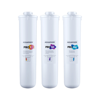 Zestaw filtrów oraz membrana na serwis filtra osmotycznego Aquaphor Pro Osmo 50. Wkłady Pro 1,  Pro M, Pro 50.