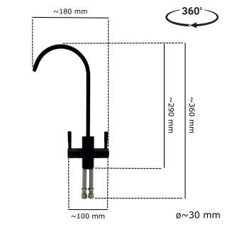 Kran podwójny do dwóch rodzajów wody w kolorze czarny mat. Bateria podwójna do filtra odwróconej osmozy
