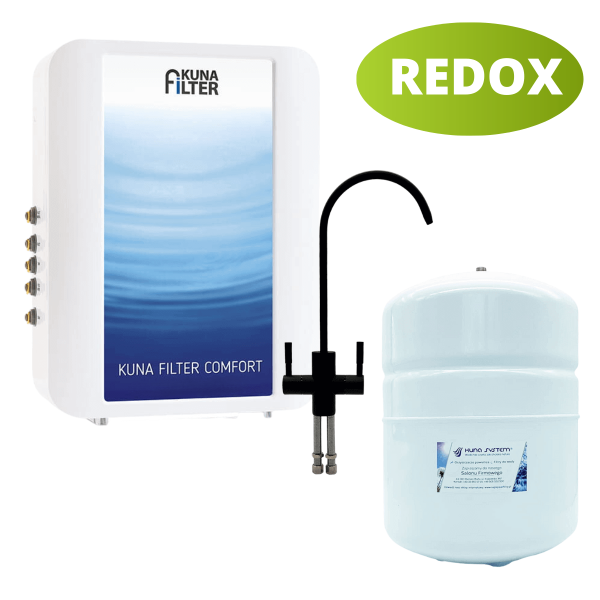 Kuna Filter Comfort REDOX z czarnym kranem do wody filtrowanej. Jonizator wody, woda redox.