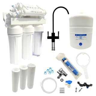 Kuna Filter RO-7 z baterią w kolorze czarny mat. Filtr odwróconej osmozy. Ekonomiczny filtr osmotyczny z mineralizatorem.