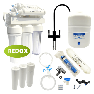 Kuna Filter RO-7 Redox z kranem w kolorze czarny mat. Wydajny filtr z jonizacją wody.