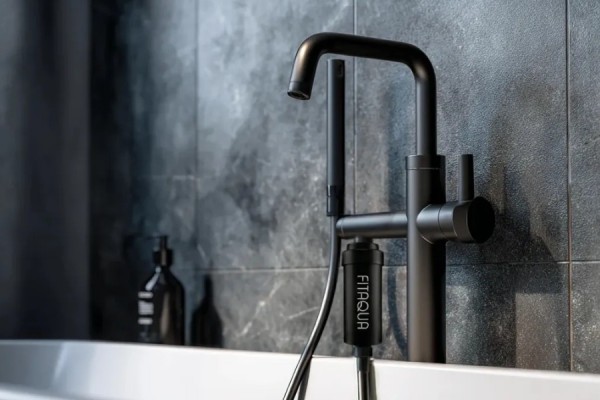 aranżacja filtra prysznicowego fitaqua pod prysznicem