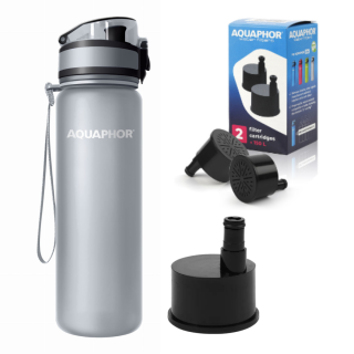 butelka srebrna aquaphor z zestawem 3 filtrów wymiennych