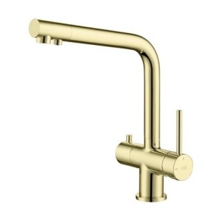 nowoczesny kran czterodrożny w kolorze złotym