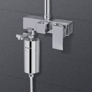 elegancki filtr do baterii prysznicowej w kolorze srebrnym