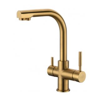 bateria kuchenna w kolorze złotym z przyłączeniem do wody filtrowanej