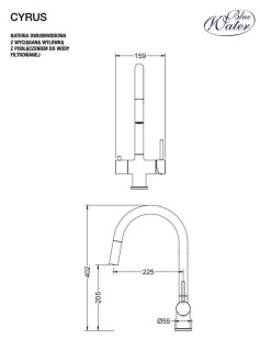 Blue Water Cyrus - bateria trójdrożna z wyciąganym kranem