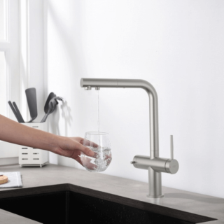 Dwuobwodowa bateria Blue Water Delta w kolorze stali z wyciąganą wylewką