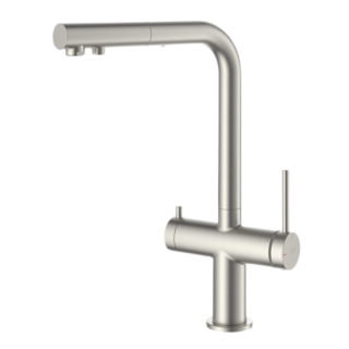 Dwuobwodowa bateria Blue Water Delta w kolorze stali z wyciąganą wylewką na magnes