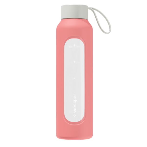 Butelka na wodę WESSPER - szklana butelka w silikonowym etui - różowa 500 ml