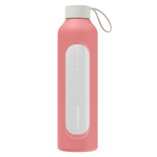 Butelka na wodę WESSPER - szklana butelka w silikonowym etui - różowa 1000 ml