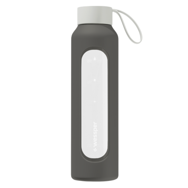 Butelka na wodę WESSPER - szklana butelka w silikonowym etui - szara 500 ml