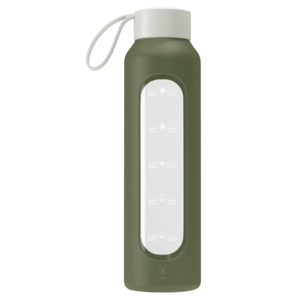 Butelka na wodę WESSPER - szklana butelka w silikonowym etui - oliwkowa 500 ml