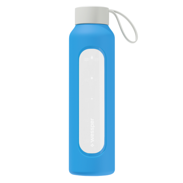 Butelka na wodę WESSPER - szklana butelka w silikonowym etui - ocean blue 500 ml